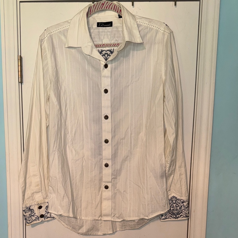 7 Diamonds White Shirt with‎ Blue Accents DD